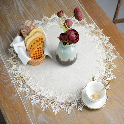 Artable Mantel De Lino Con Encaje Gris Para Cubrir Mesa, Po