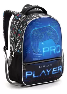 Mochila Escolar Meninos Infantil Cor Azul Desenho do tecido Videogame