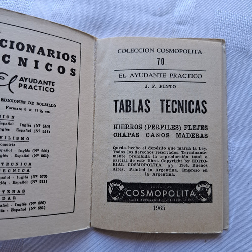 Tablas Tecnicas Flejes Chapas Etc El Ayudante Practico N° 70 (Usado)