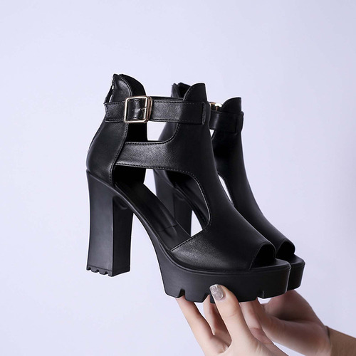 Zapatos De Tacón Alto Grueso Con Punta Abierta For Mujer, C