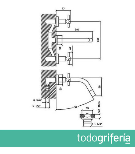 Griferia De Pared P/lavatorio Aqualaf Aruma Plus Cruz 15015