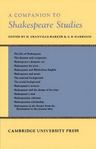 Companion To Shakespeare Studies, De Harley Granville-barker. Editorial Cambridge University Press, Tapa Blanda En Inglés