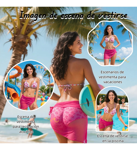 Bikini Mujer 3 Piezas Estampado Halter Con Cubierta