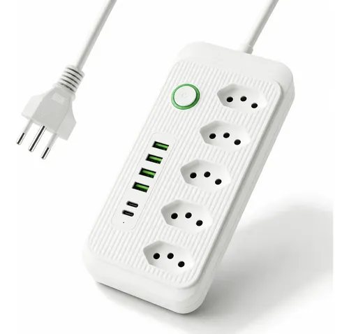 Extensao Filtro De Linha Com Tomada Usb E Usb C 10a Branco 2m Extensor Tomada Carregador Para Celular E Notebook Filtro De Linha Branco Com Protecao