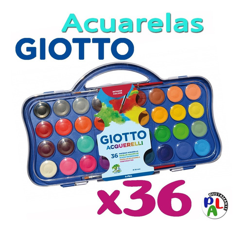 Acuarela Giotto X 36 Pastillas + 2 Pinceles + Valija Rígida