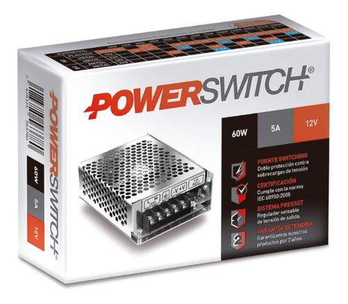Fuente Switching Metal Ip20 Interior 60w 12v 5a Powerswitch