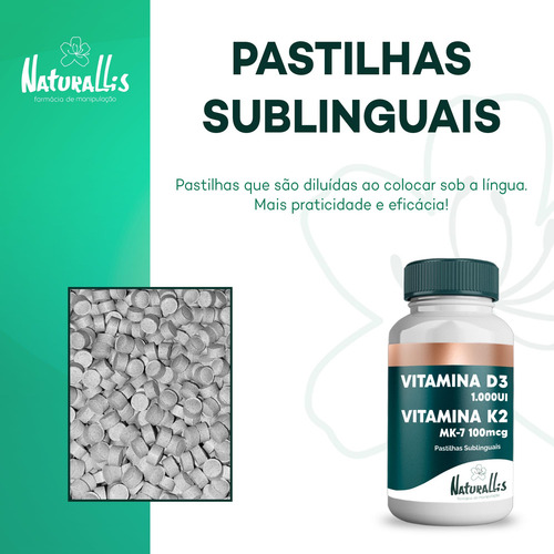 Vitamina D3 1.000ui + K2 Mk7 100mcg 120 Pastilhas Sublingual