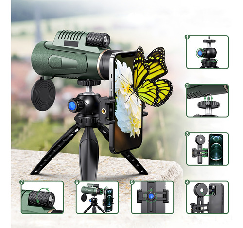 Telescopio Monocular 12x50 Para Caza Observación Viajes Acampada Senderismo Profesional Alta Potencia
