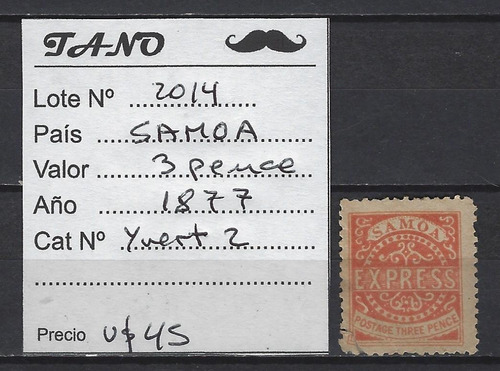 Lote2014 Samoa 3 Pence Año 1877 Yvert# 2 Rara De Ver