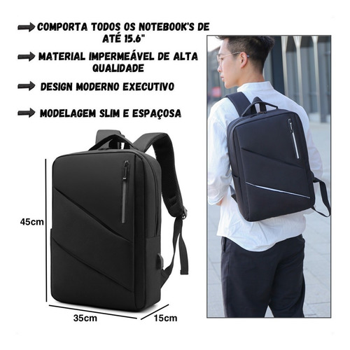 Mochila Notebook Dell Acer Hp Lenovo Positivo Asus Sony Vaio Cor Preto