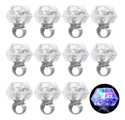 12pcs Led Flashing Light Up Ring Toys Simulation Big Diamond