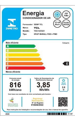 Ar Condicionado Split Hiwall Tcl On/off 12.000btus Frio 220v Branco