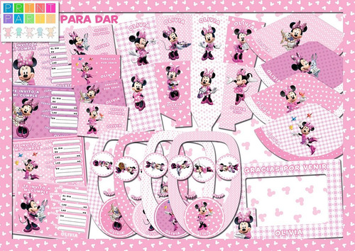 Minnie Rosa Kit Imprimible Personalizado Candy Bar Y Tarjeta