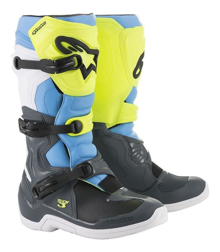 Bota Alpinestars Tech 3 Motocross Offroad Amarelo Ciano