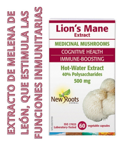 New Roots Lion´s Mane Extract Melena De León 60 Cápsulas Sabor Sin Sabor