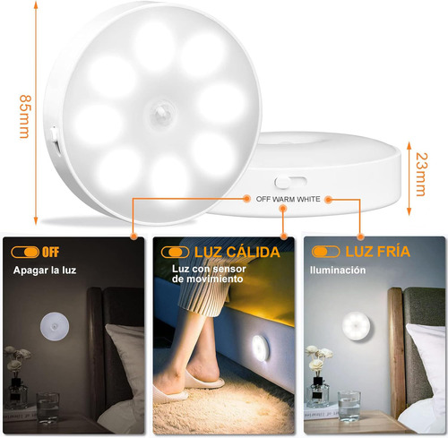 Lámpara Luz Led Sensor De Movimiento Recargable Cálida Fría
