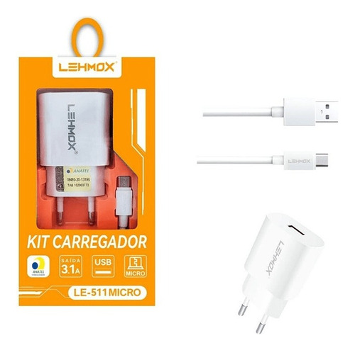 Carregador Para Celular Micro Usb V8 Samsung Android Cor Branco