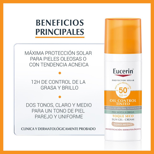 Imagen 2 de 6 de Eucerin Sun Toque Seco Color Medio Fps 50+ 50ml Protector So