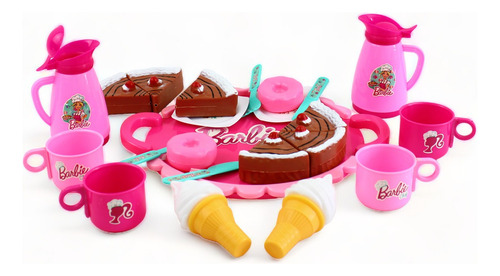 Set Juego De Te Barbie Postres Pastel Charola Juguete Cocina Color Rosa