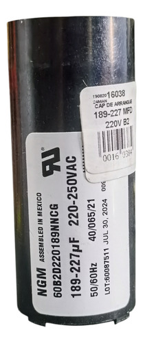 Capacitor De Arranque 189uf-227mfd, 220/250vac Ngm