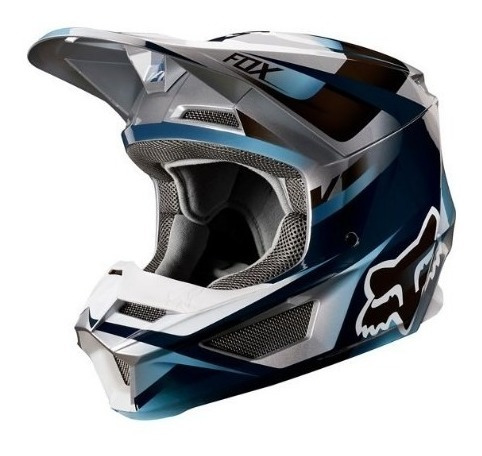 Casco V1 Motif Azul Motocross Visera Magnetica Fox