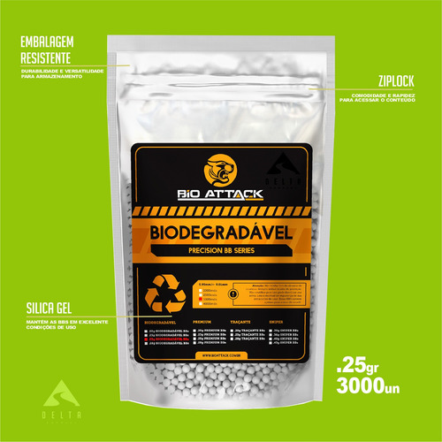Imagem 2 de 7 de Bbs Airsoft Munição Esfera 6mm Bioattack Biodegradável 0.25g