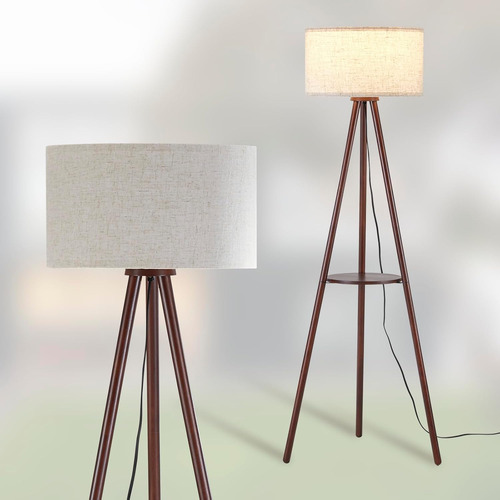 Lámpara De Pie Trípode De Madera Para Sala De Estar, Bombill