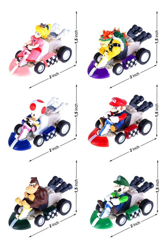 Juego De 6 Figuras De Mini Mario Kart (2 Pulgadas)