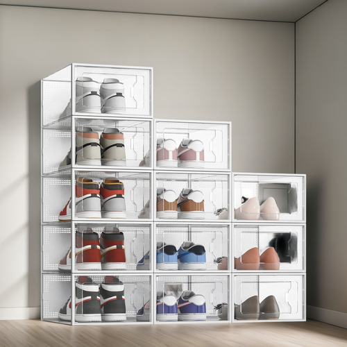 12 Pzs Zapatera Caja Apilable Plegable Organizador Multiusos