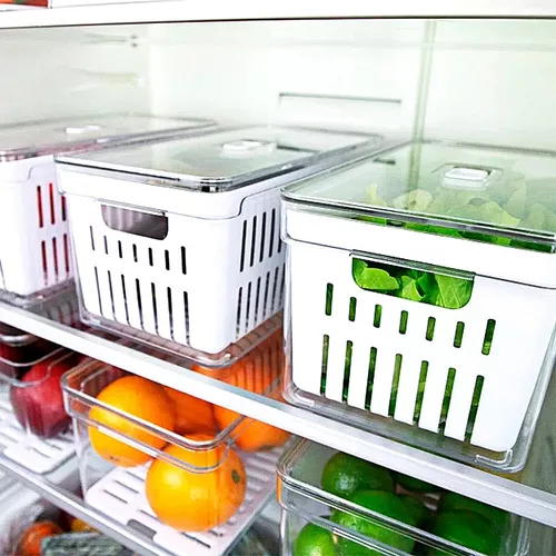 Pacote com 2 caixas organizadoras de geladeira com gaveta de puxar,  conjunto de gaveta empilhável para geladeira com alça, estojo transparente  de armazenamento livre de BPA para congelador, armário, cozinha,  organização de