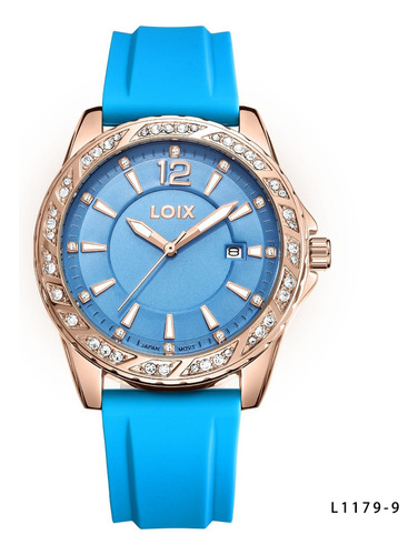 Reloj Mujer Loix® L1179-9 Azul Con Bisel Oro Rosa Y Azul