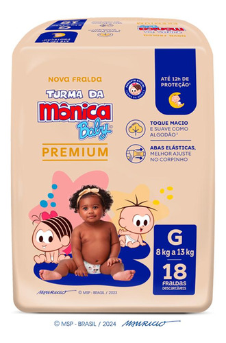 Fralda Turma Da Mônica Baby Premium Jumbo G Com 18un