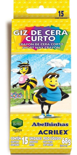 Giz De Cera Curto Acrilex Com 15 Cores - Ref. 09215