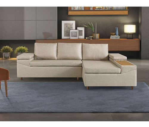 Sofá 4 Lugares Clássico Com Chaise Direito E Entrada Usb ... Cor Bege