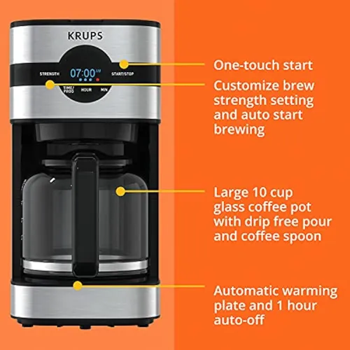 Cafetera Digital Krups 10 Tazas, Personalizacion De Sabor Black Stainless Steel