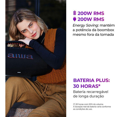 Caixa De Som Boombox Plus Aiwa Bbs01b 200w Bluetooth Bivolt