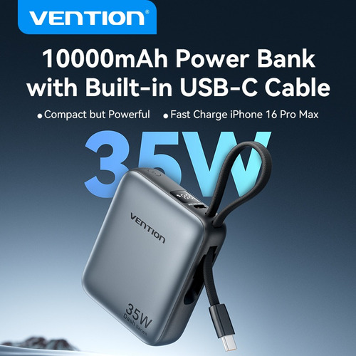 Cargador Portatil Power Bank Usb C 10000mah 35w Vention Color Negro