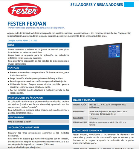 Relleno Para Juntas De Expansión Fester Fexpan 1.22 X 1.22 M