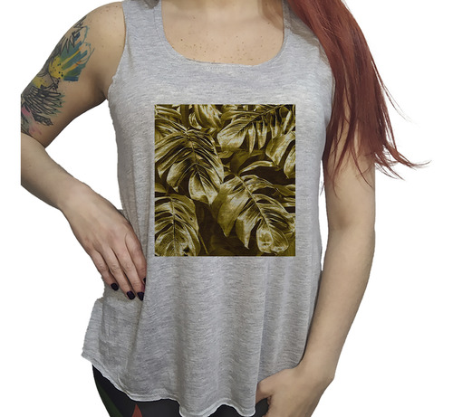 Musculosa Dama Monstera Oro Plantas Deco Moderno Hojas