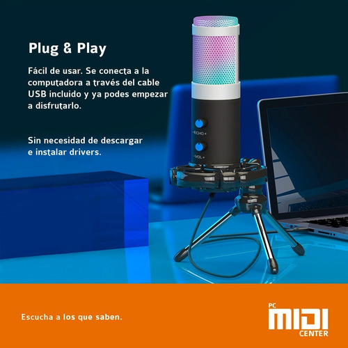 Imagen 4 de 10 de Micrófono Midiplus Rgb830 Condensador Usb Streaming Podcast