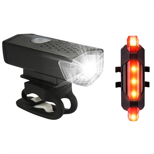 Kit Farol Traseiro Dianteiro Piscas Bike Luz Led Usb 300lm