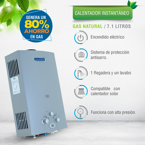 Calentador Instantaneo Gas Natural 7 Lts 1.5 Servicios Kalot Gris Oscuro Gn