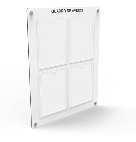 Quadro De Aviso E Gestão Mdf C/ 4 Displays A4 De Acrílico