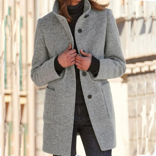 Abrigo De Lana De Otoño E Invierno Con Cuello Alto Retro