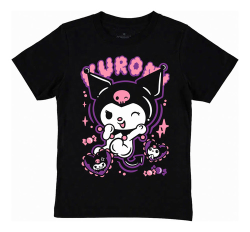 Camiseta Niño Kuromi En Algodón Negro Estampado O My Melody