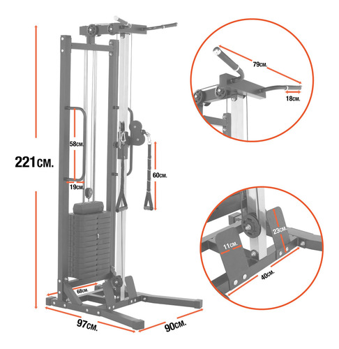 Maquina Multifuncional Gym Con Polea Peso Ajustable Altera Estructura Negro