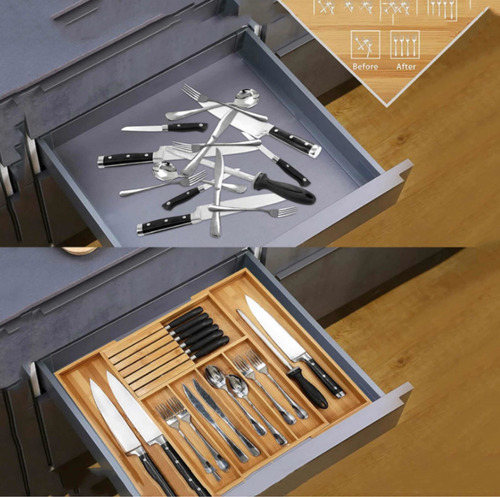 Imagen 5 de 5 de Organizador Cubiertos Cocina Extensible Bambú Bandeja