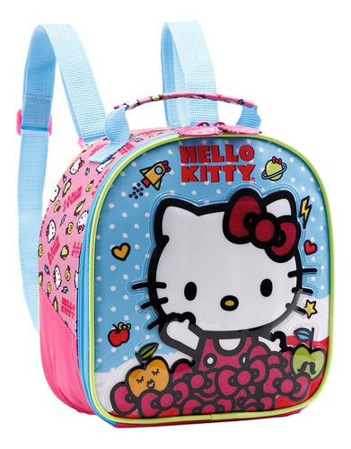 Mochila C Rodas E Estojo Escolar Hello Ty Cor Azul-aço Desenho Do Tecido Liso