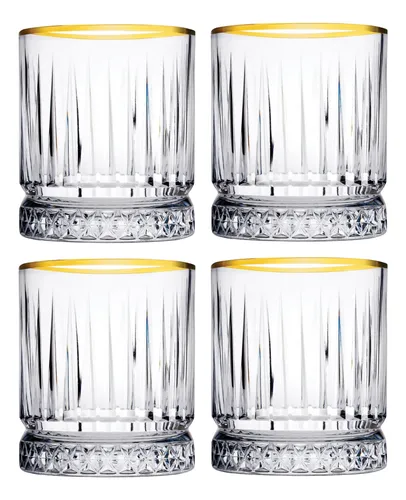 Jogo De Copos Baixos Whisky Drink Vidro Gold 4 Peças 335ml