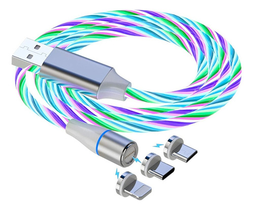 Cable Magnético 3 En 1 Enchufe Adaptador Color Led 1m/1.5m